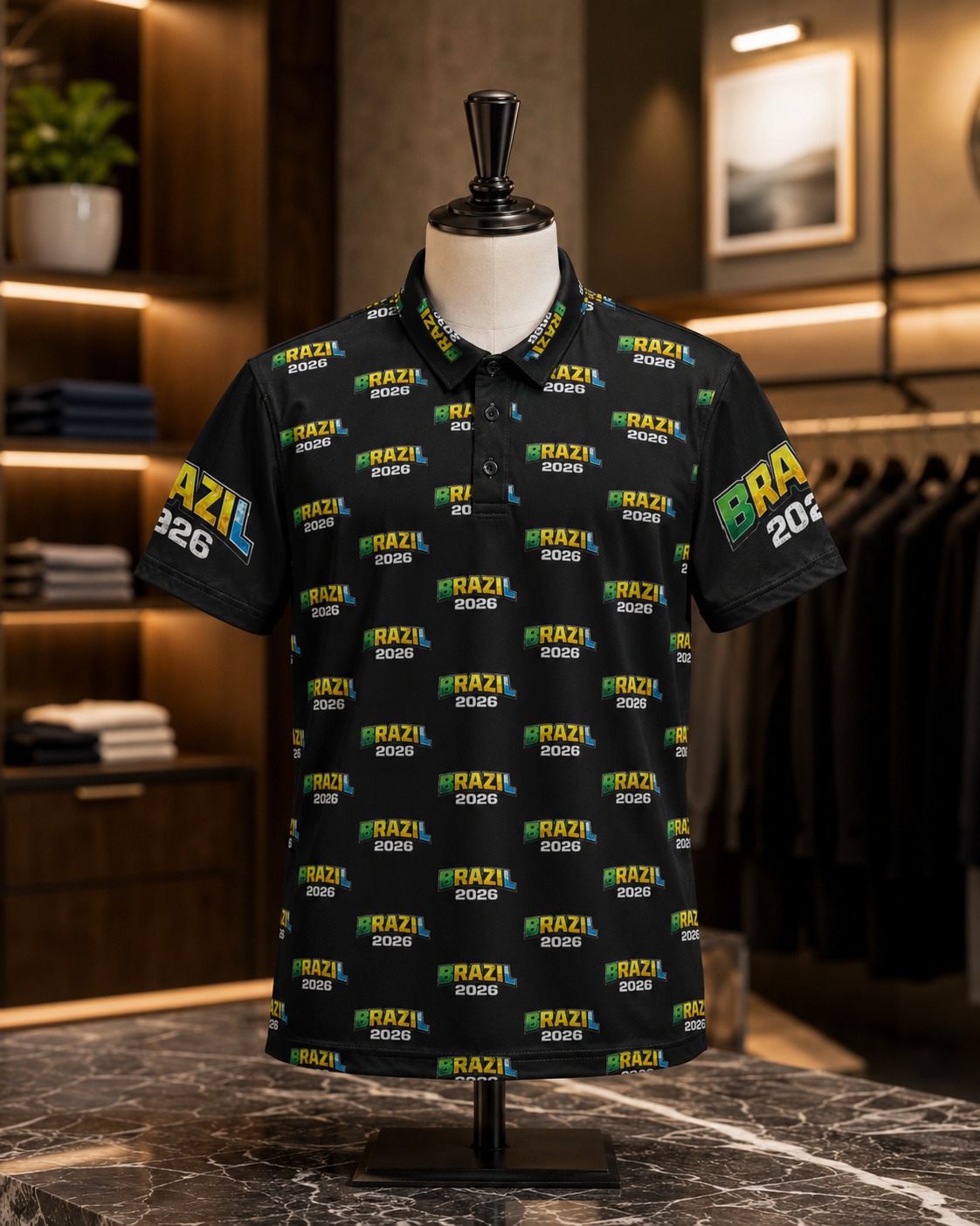 Brazil 2026 Pattern Polo Shirt — All-Over Print Soccer Fan Polo