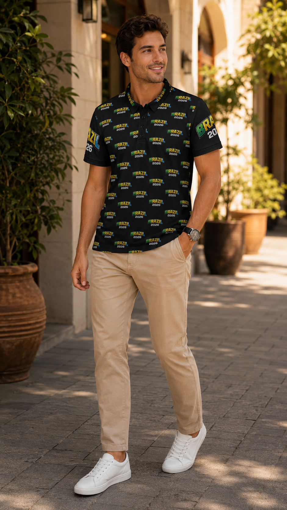 Brazil 2026 Pattern Polo Shirt — All-Over Print Soccer Fan Polo