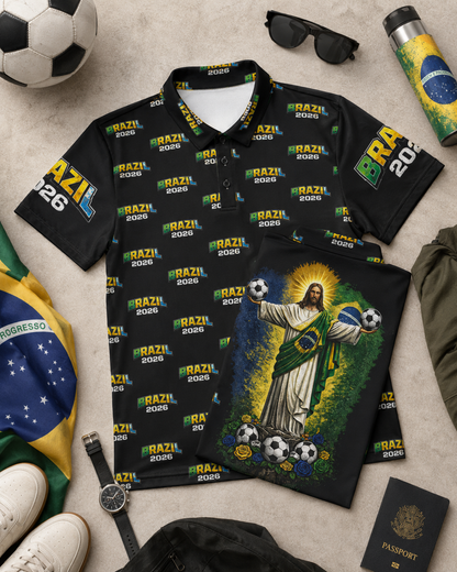 Brazil 2026 Pattern Polo Shirt — All-Over Print Soccer Fan Polo