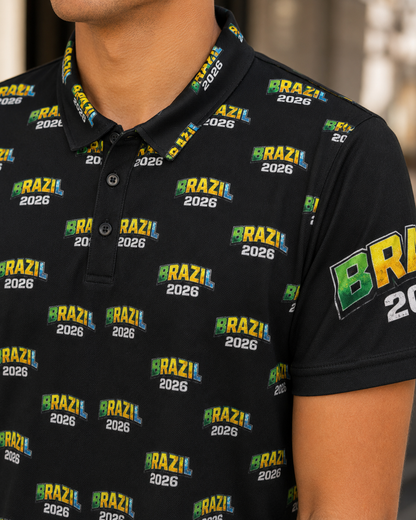 Brazil 2026 Pattern Polo Shirt — All-Over Print Soccer Fan Polo
