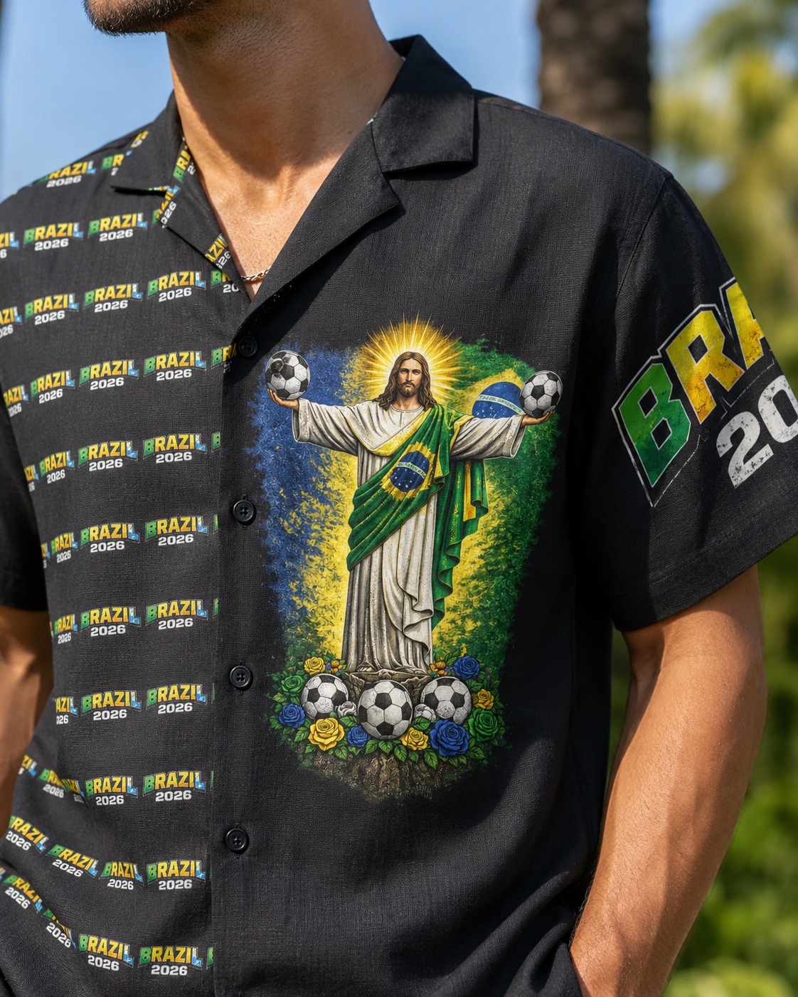 Brazil Soccer Camp Shirt — Tropical All-Over Print Fan Shirt