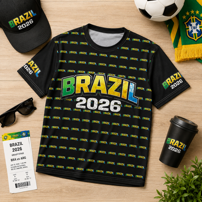 Brazilian Flag Soccer Fan Shirt — 2026 Futbol All-Over Print Tee