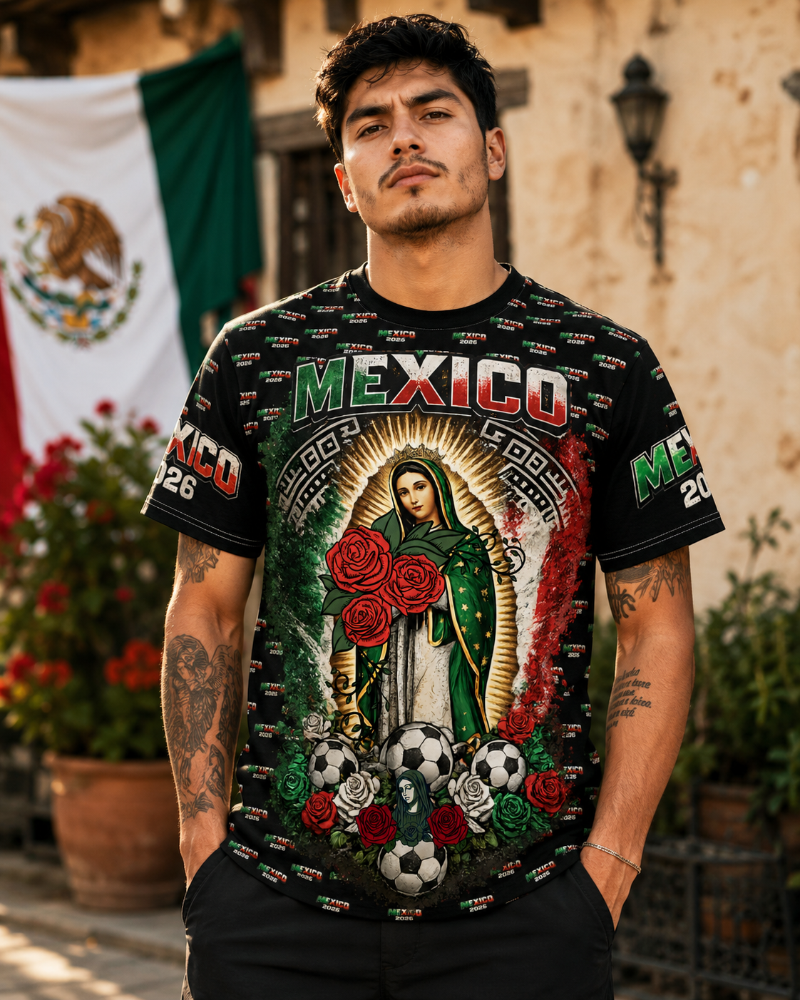 Our Lady of Guadalupe Mexico Soccer Shirt, All-Over Print Tee | 2026 Futbol Pride