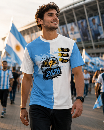 Argentina Soccer Fan Shirt 2026 — Por La 4ta Blue & White Tee