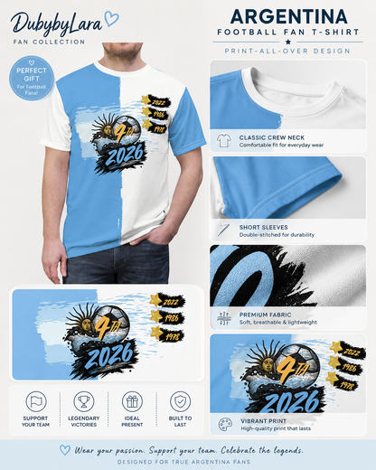 Argentina Soccer Fan Shirt 2026 — Por La 4ta Blue & White Tee