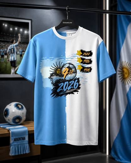 Argentina Soccer Fan Shirt 2026 — Por La 4ta Blue & White Tee