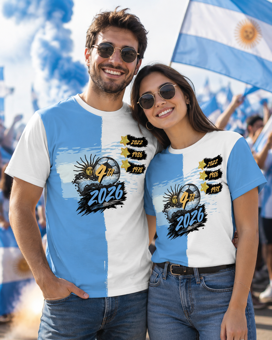 Argentina Soccer Fan Shirt 2026 — Por La 4ta Blue & White Tee