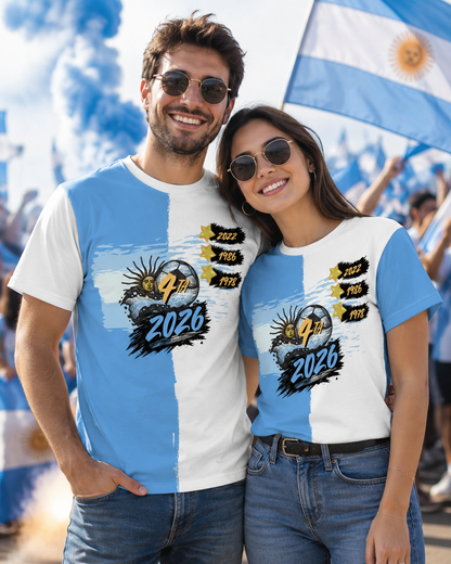 Argentina Soccer Fan Shirt 2026 — Por La 4ta Blue & White Tee