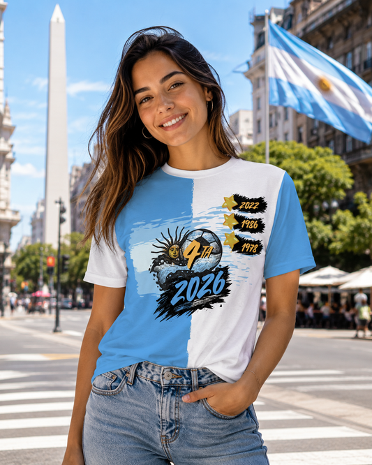 Argentina Soccer Fan Shirt 2026 — Por La 4ta Blue & White Tee