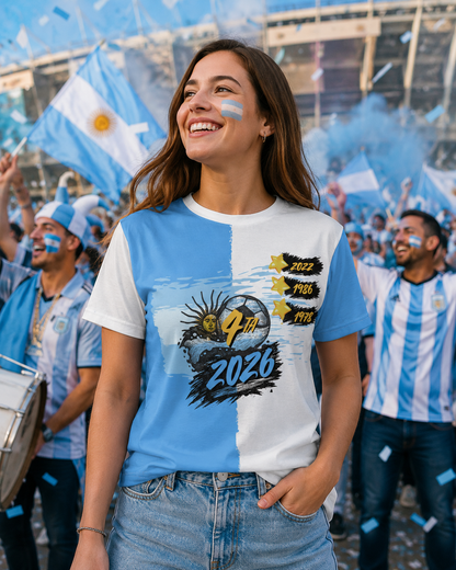 Argentina Soccer Fan Shirt 2026 — Por La 4ta Blue & White Tee