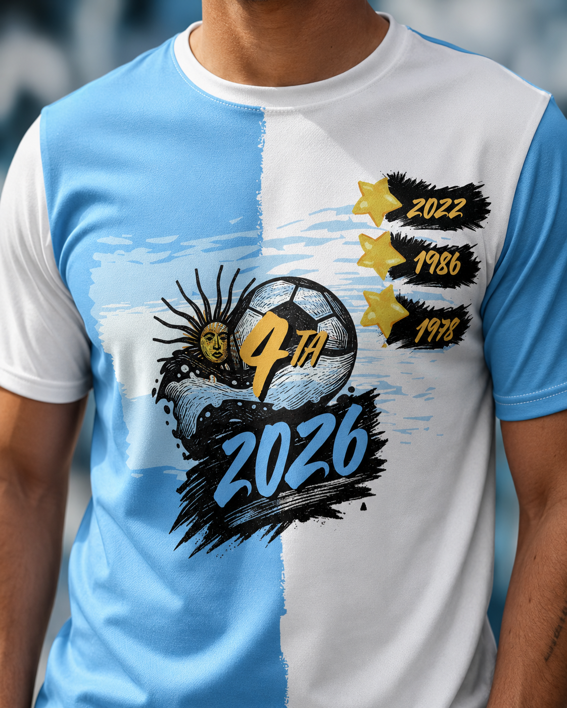 Argentina Soccer Fan Shirt 2026 — Por La 4ta Blue & White Tee