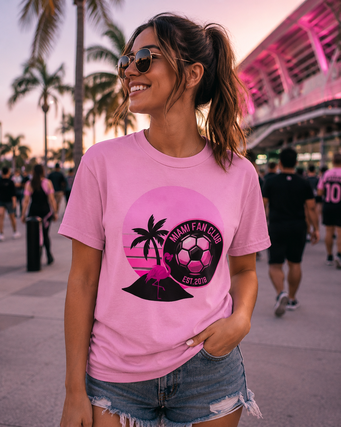 Miami Soccer Fan Club T-Shirt — Retro Pink Flamingo Game Day Tee