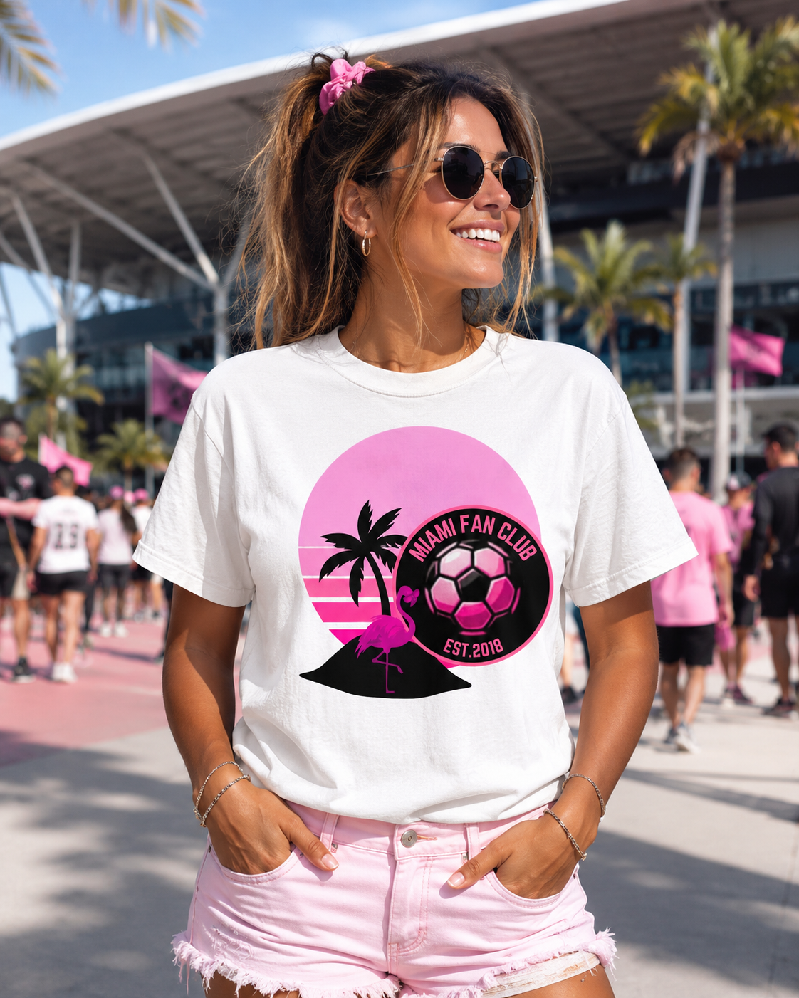 Miami Soccer Fan Club T-Shirt — Retro Pink Flamingo Game Day Tee