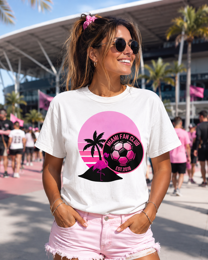 Miami Soccer Fan Club T-Shirt — Retro Pink Flamingo Game Day Tee