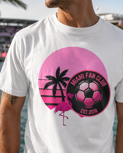 Miami Soccer Fan Club T-Shirt — Retro Pink Flamingo Game Day Tee