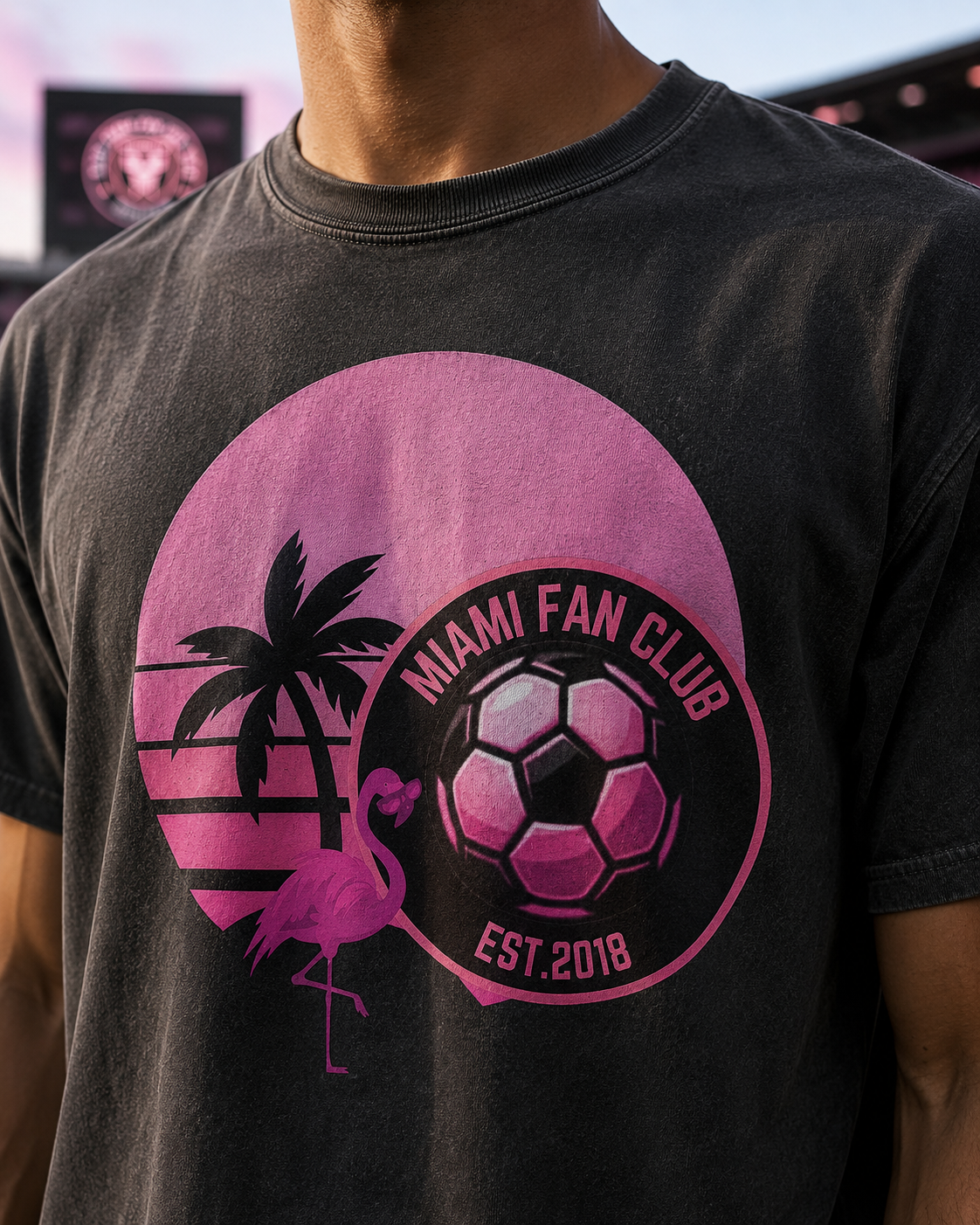 Miami Soccer Fan Club T-Shirt — Retro Pink Flamingo Game Day Tee