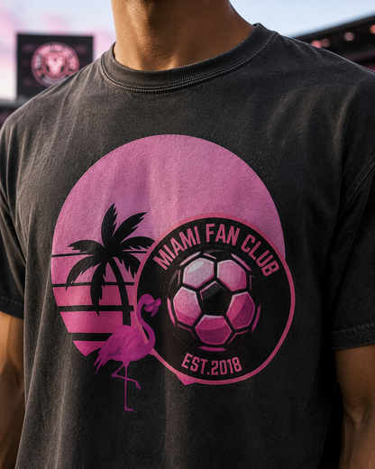 Miami Soccer Fan Club T-Shirt — Retro Pink Flamingo Game Day Tee