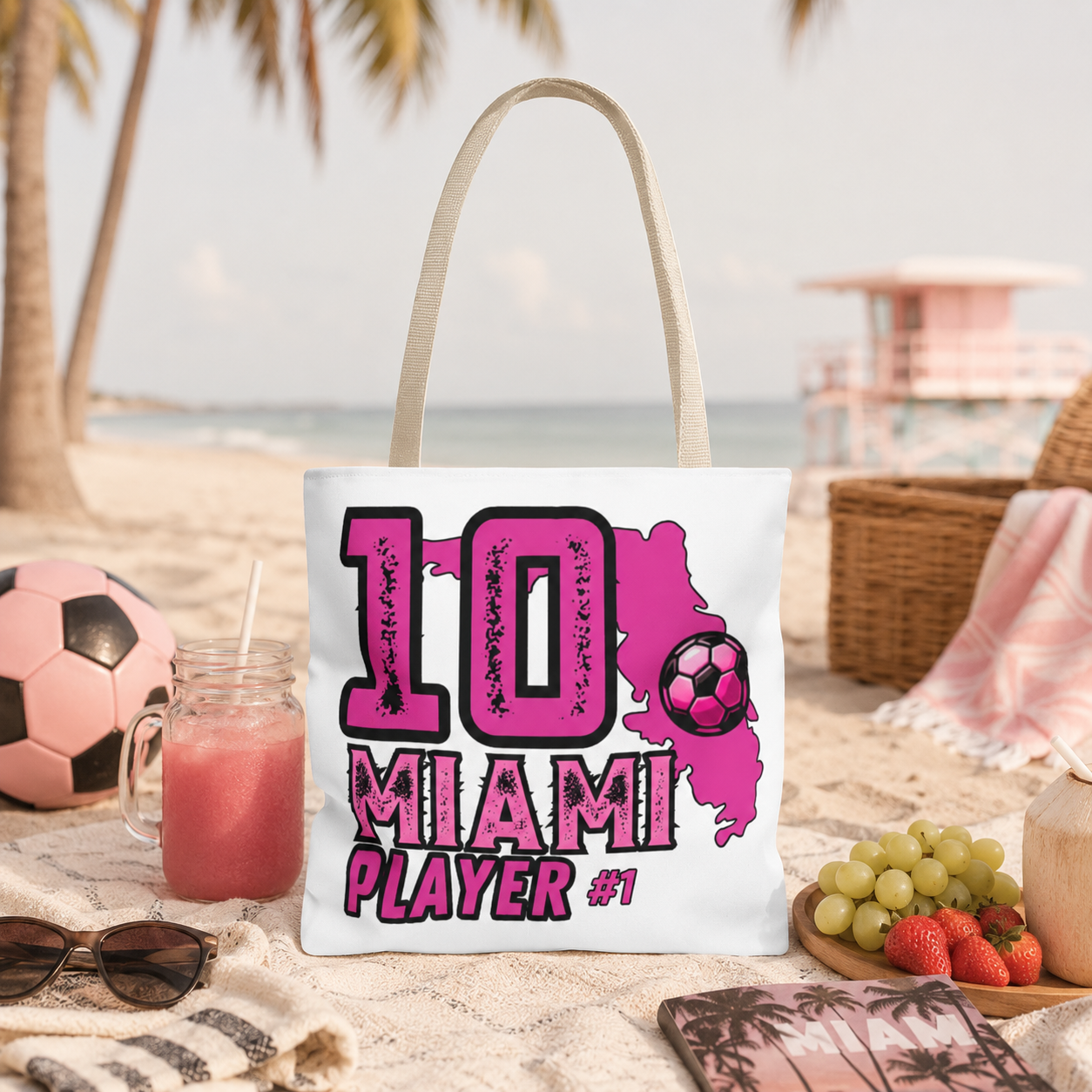 Miami Soccer Player No.10 Pink Aesthetic Tote Bag - Florida Sports Fan Handbag