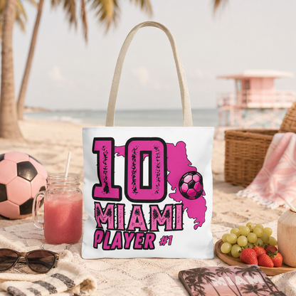Miami Soccer Player No.10 Pink Aesthetic Tote Bag - Florida Sports Fan Handbag