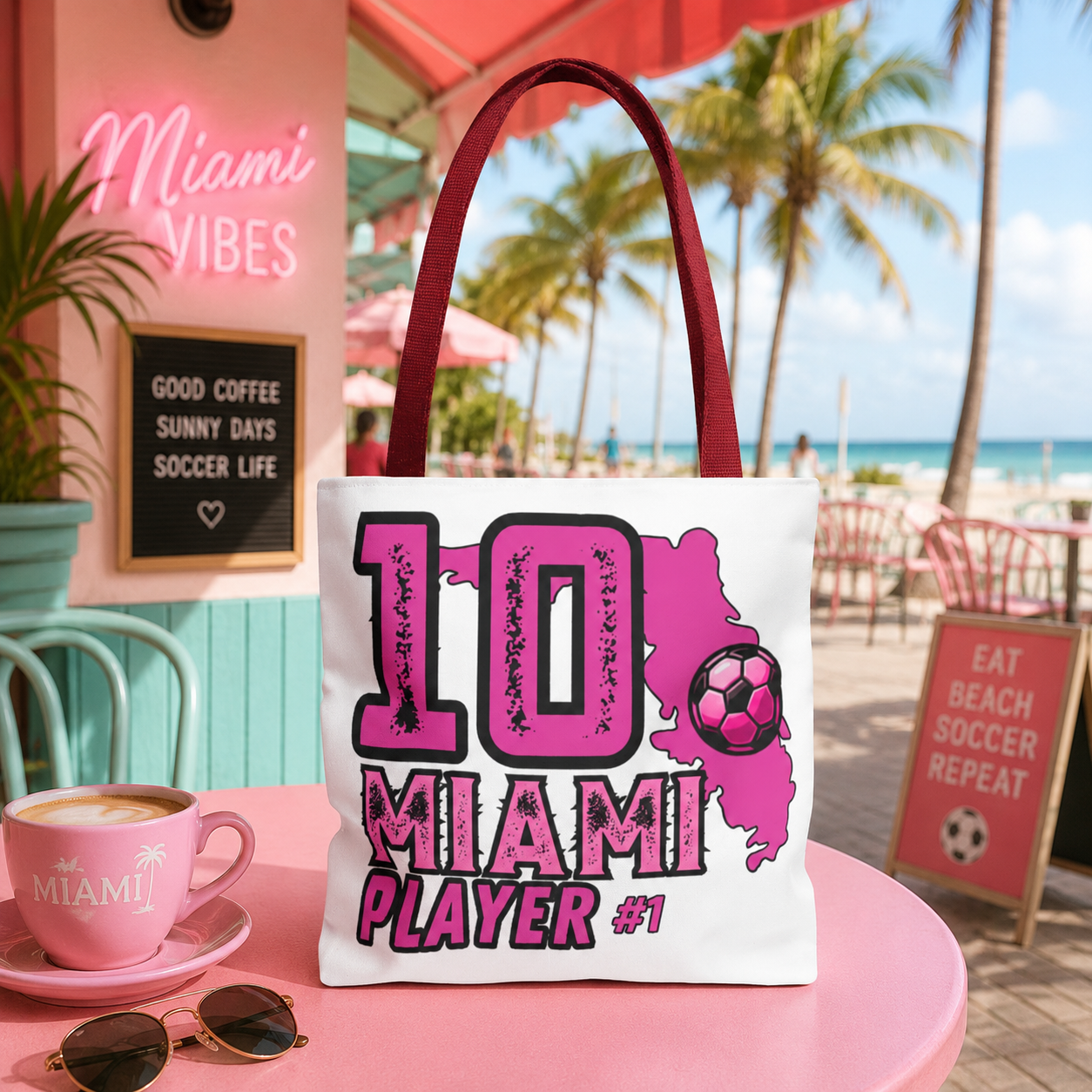 Miami Soccer Player No.10 Pink Aesthetic Tote Bag - Florida Sports Fan Handbag