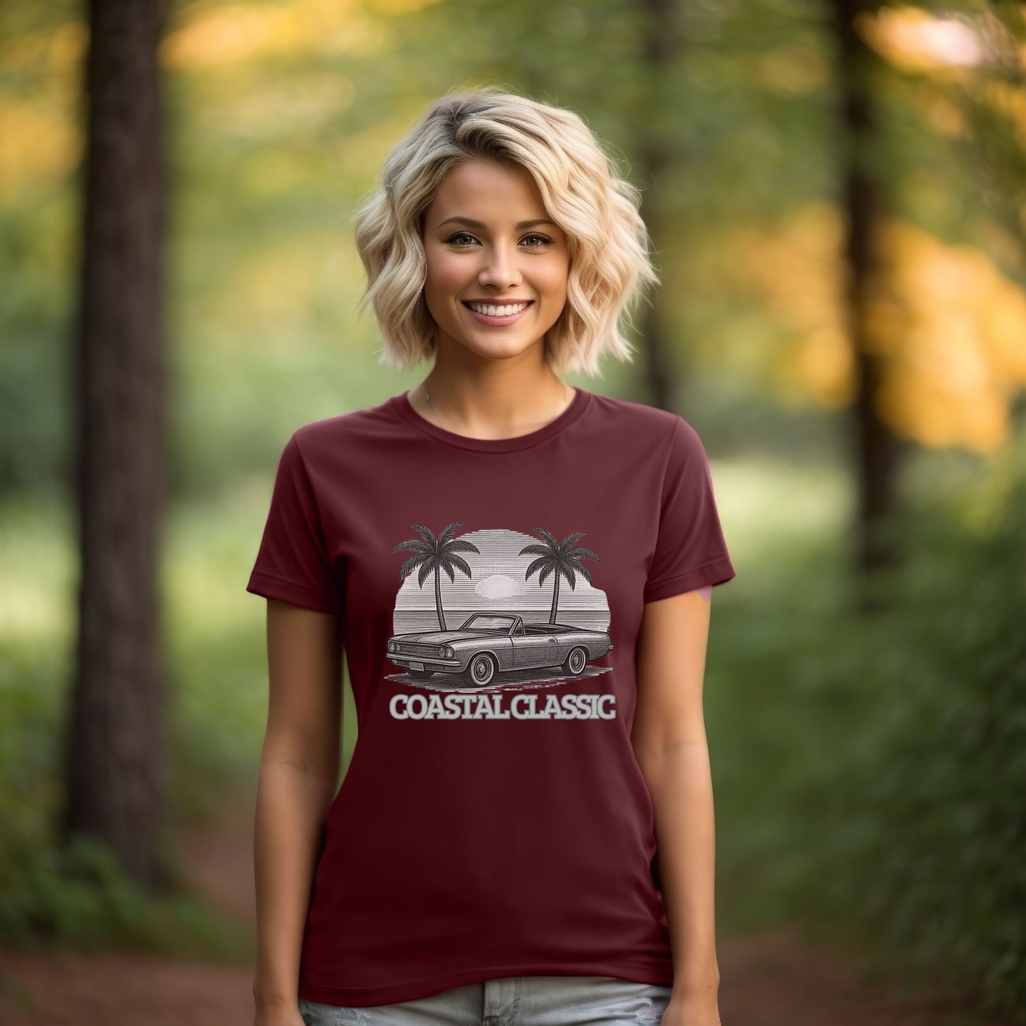 Vintage Convertible Beach T-Shirt — Retro Palm Tree Muscle Car Tee
