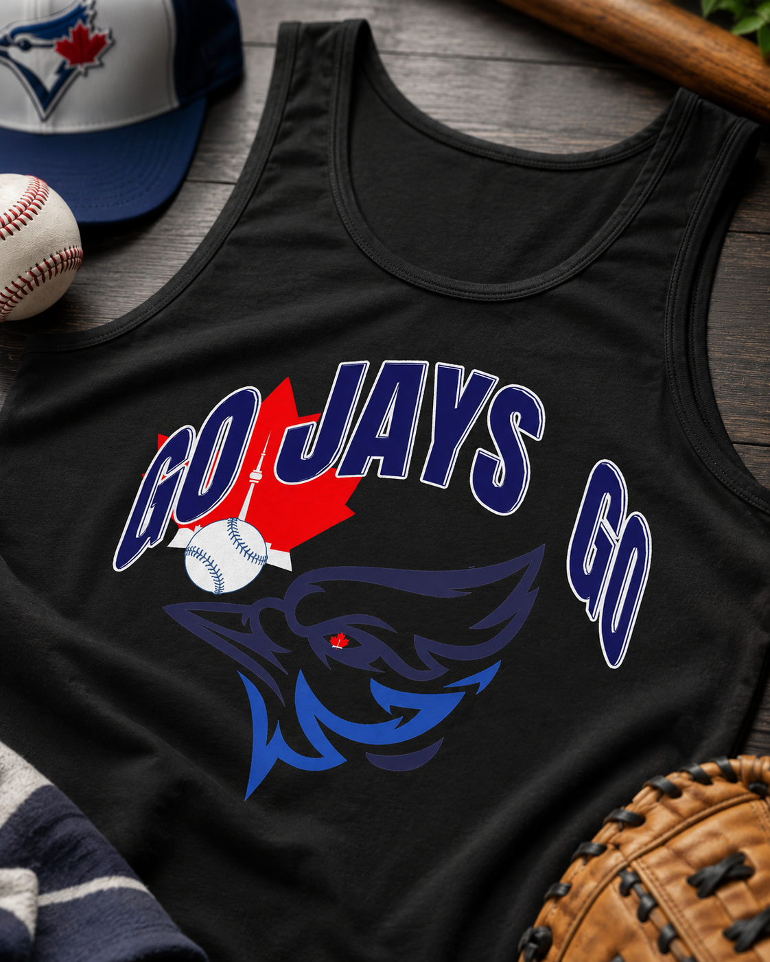 Go Jays Go Blue Jay Maple Leaf Tank Top | Canadian Sports Logo