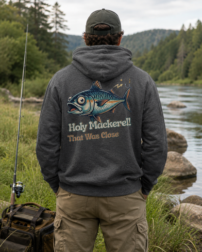 Holy Mackerel Fishing Hoodie — Retro Funny Angler Pullover Sweatshirt