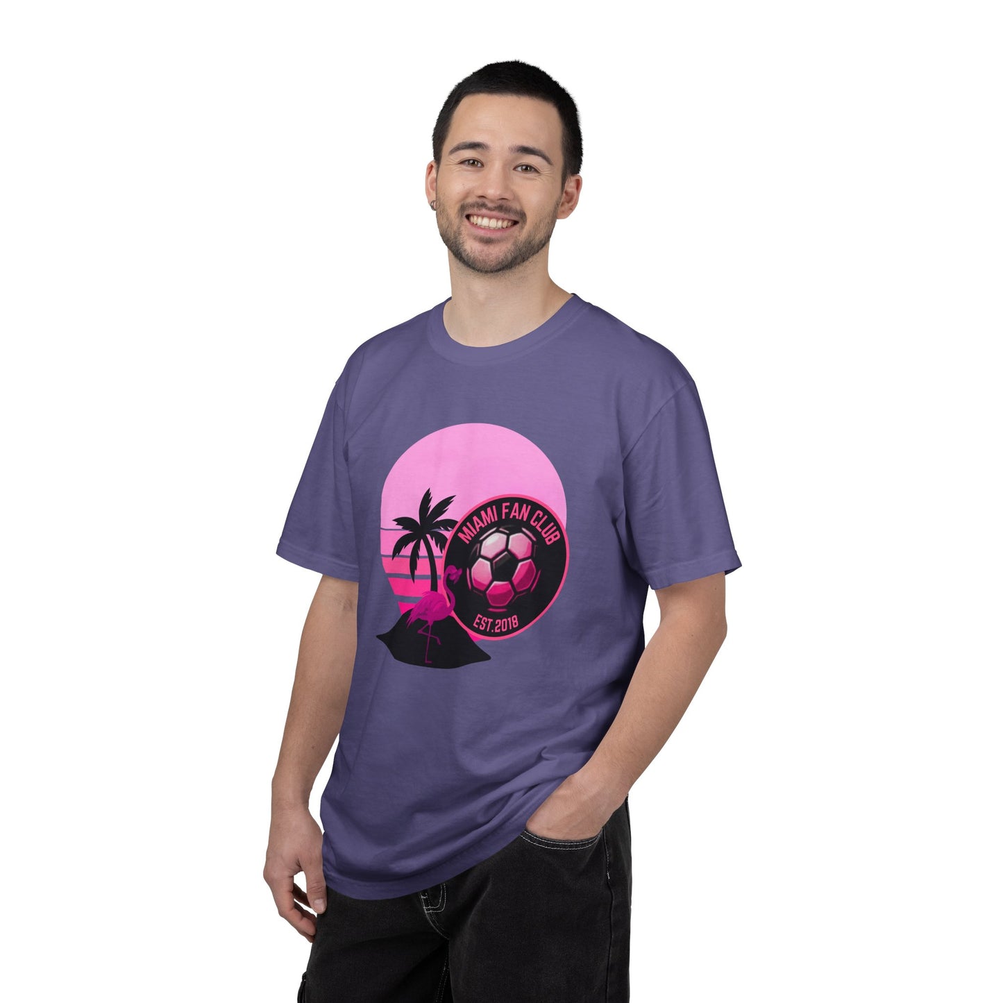 Miami Soccer Fan Club T-Shirt — Retro Pink Flamingo Game Day Tee