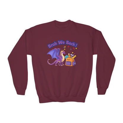 Bruh We Back Kids Dragon Sweatshirt — Youth Back-to-School Crewneck