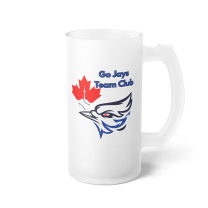 Go Jays Team Club Frosted Glass Beer Mug — 16oz Full Wraparound Print, Dishwasher & Microwave Safe
