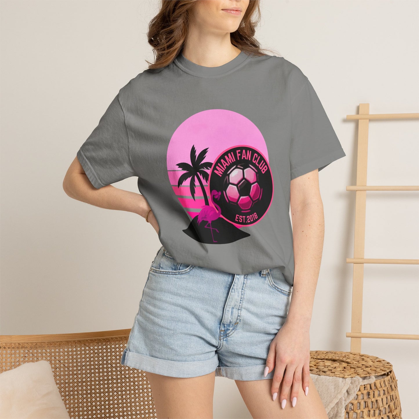 Miami Soccer Fan Club T-Shirt — Retro Pink Flamingo Game Day Tee