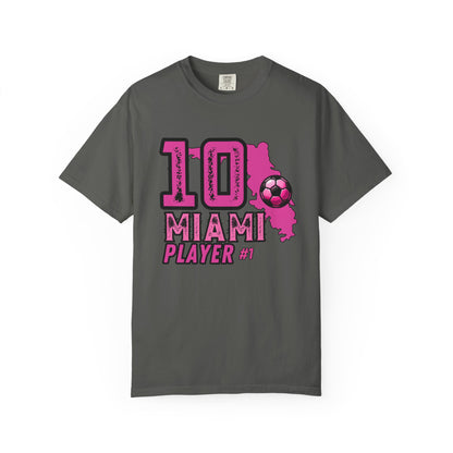 Miami # 10 Football Player T-Shirt — Athletic Garment-Dyed Soccer Tee