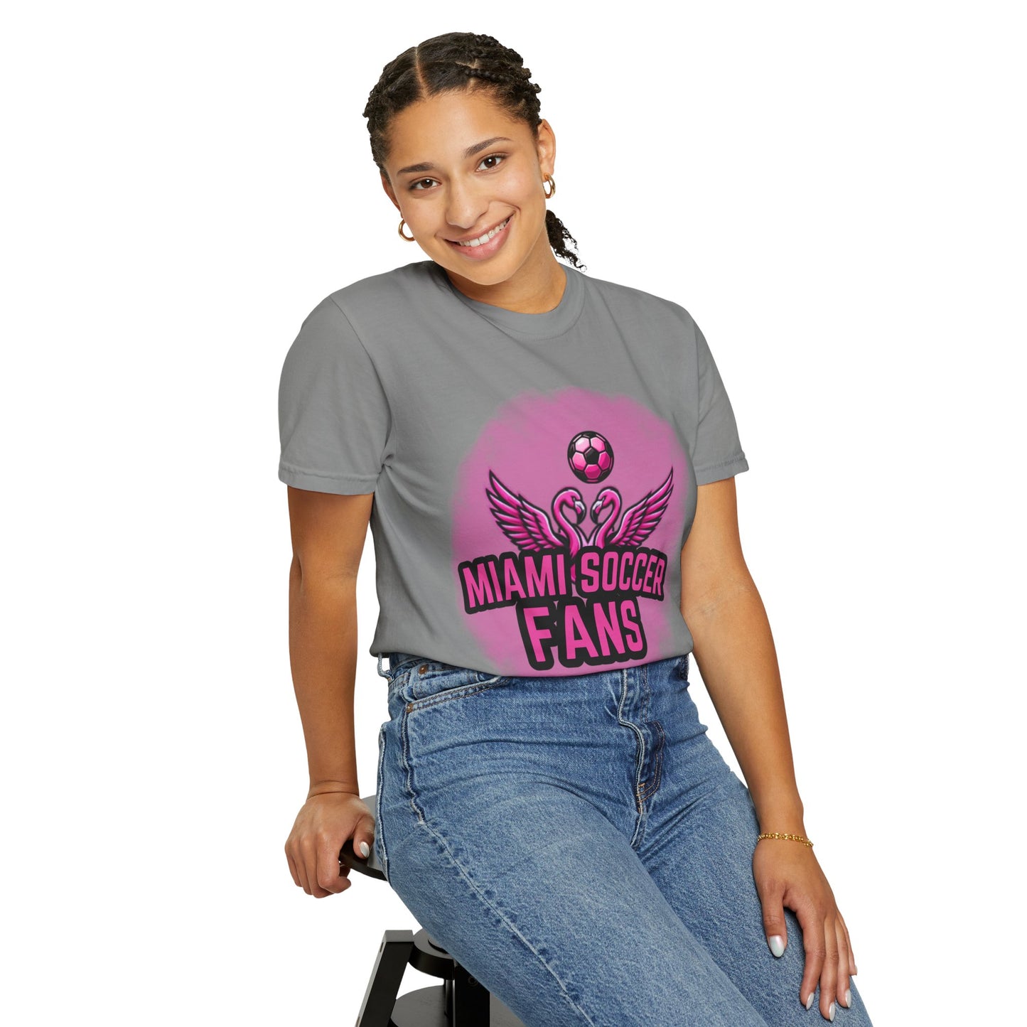 Miami Soccer Fans Pink Flamingo Heart T-Shirt