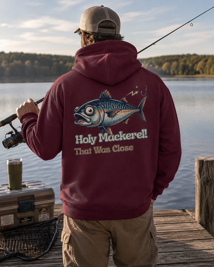 Holy Mackerel Fishing Hoodie — Retro Funny Angler Pullover Sweatshirt