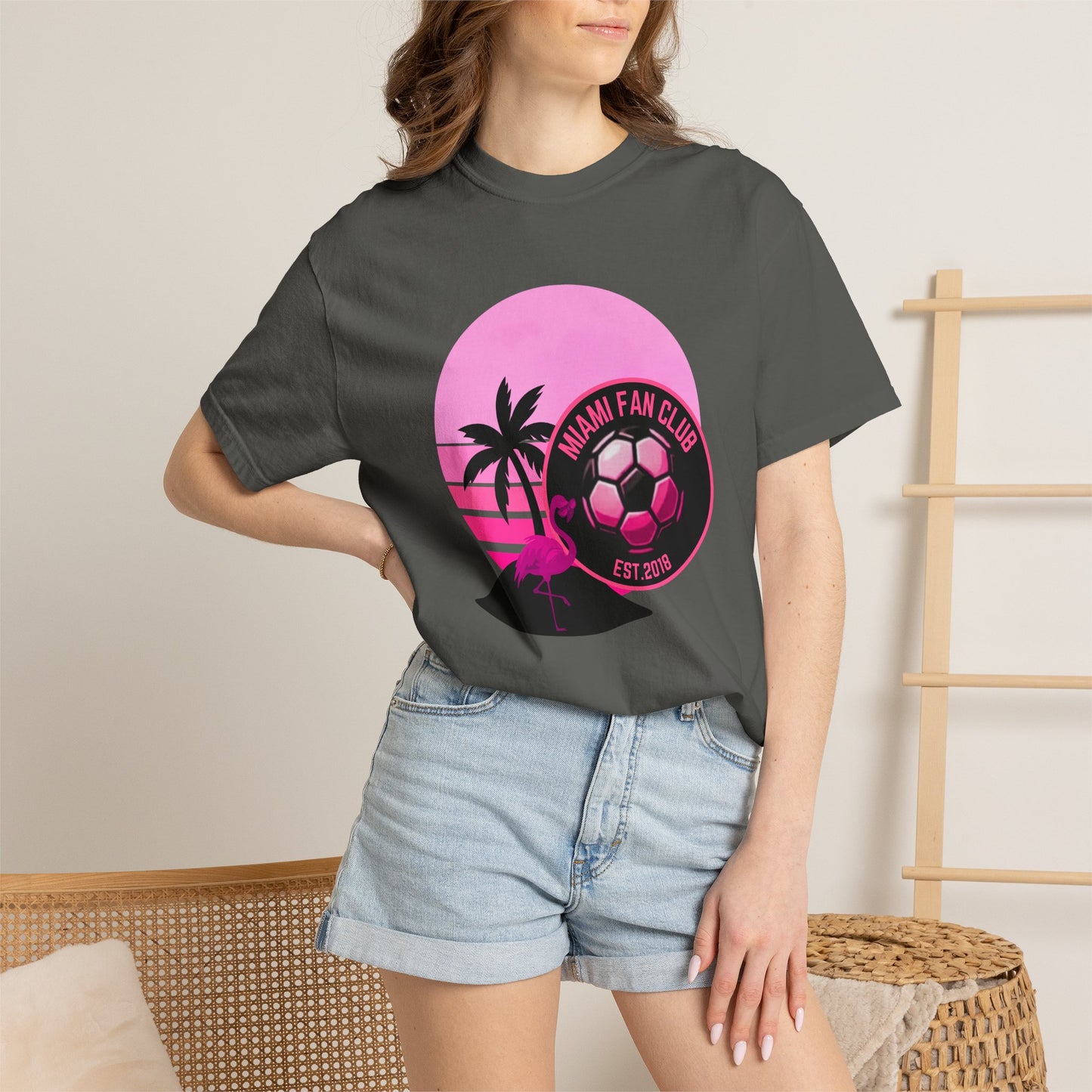 Miami Soccer Fan Club T-Shirt — Retro Pink Flamingo Game Day Tee