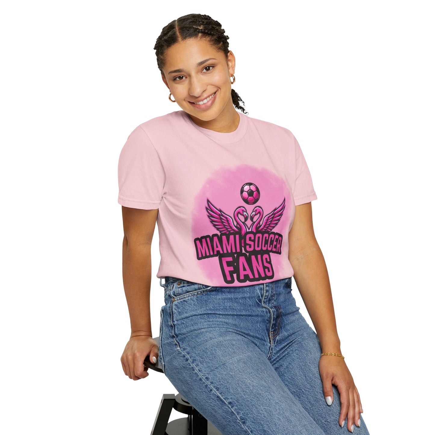 Miami Soccer Fans Pink Flamingo Heart T-Shirt