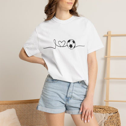 Soccer Heartbeat T-Shirt — Minimalist Line Art Graphic Tee for Soccer Lovers