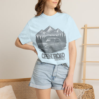 Vintage Open Road Heritage Classic Car Tee — Retro Mountain Driving