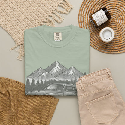 Vintage Open Road Heritage Classic Car Tee — Retro Mountain Driving