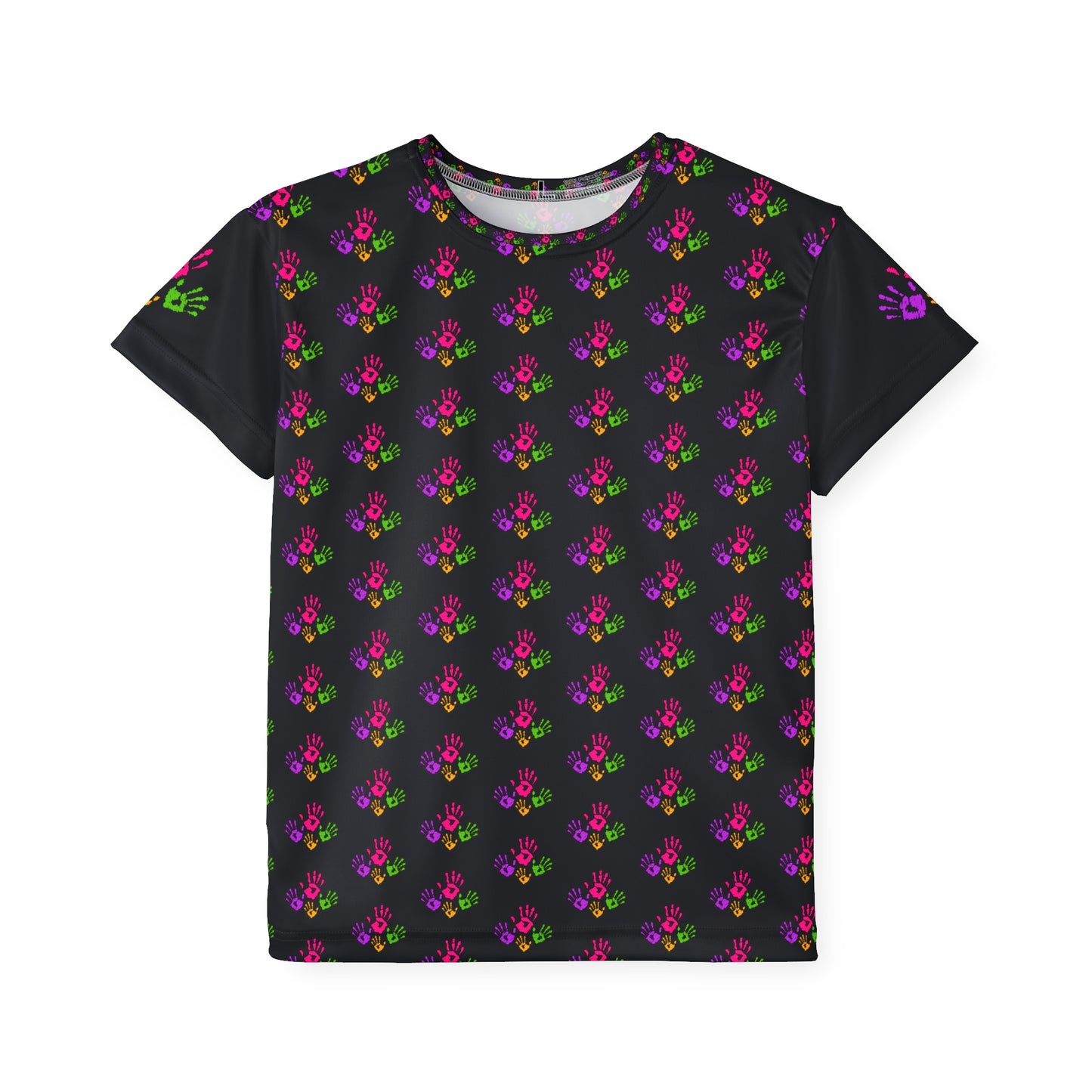 **Colorful Handprint Kids Active Shirt — All-Over Print Jersey**