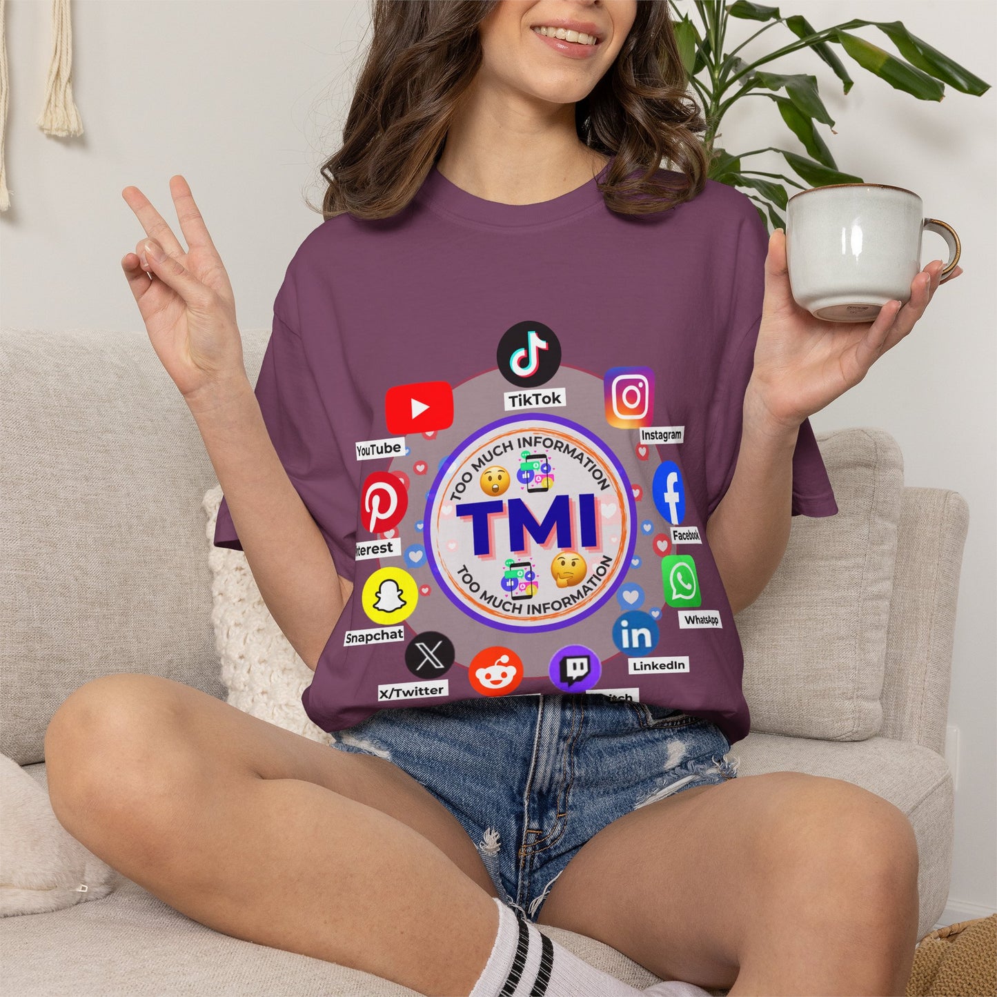 TMI (Too Much Information) Funny Graphic T-Shirt — Sarcastic Social Media Satire
