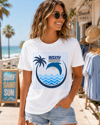 Beach Dolphin Wave T-Shirt — Palm Tree Ocean Graphic Tee