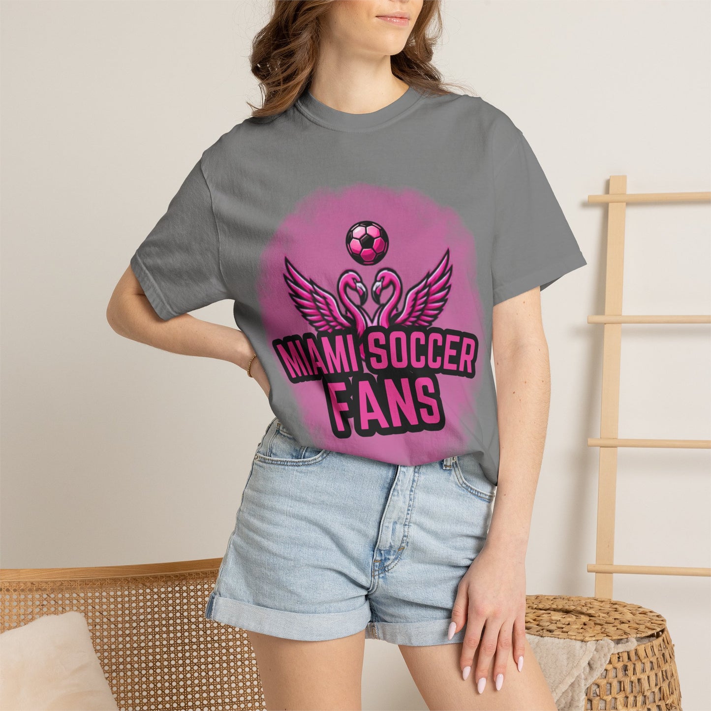 Miami Soccer Fans Pink Flamingo Heart T-Shirt