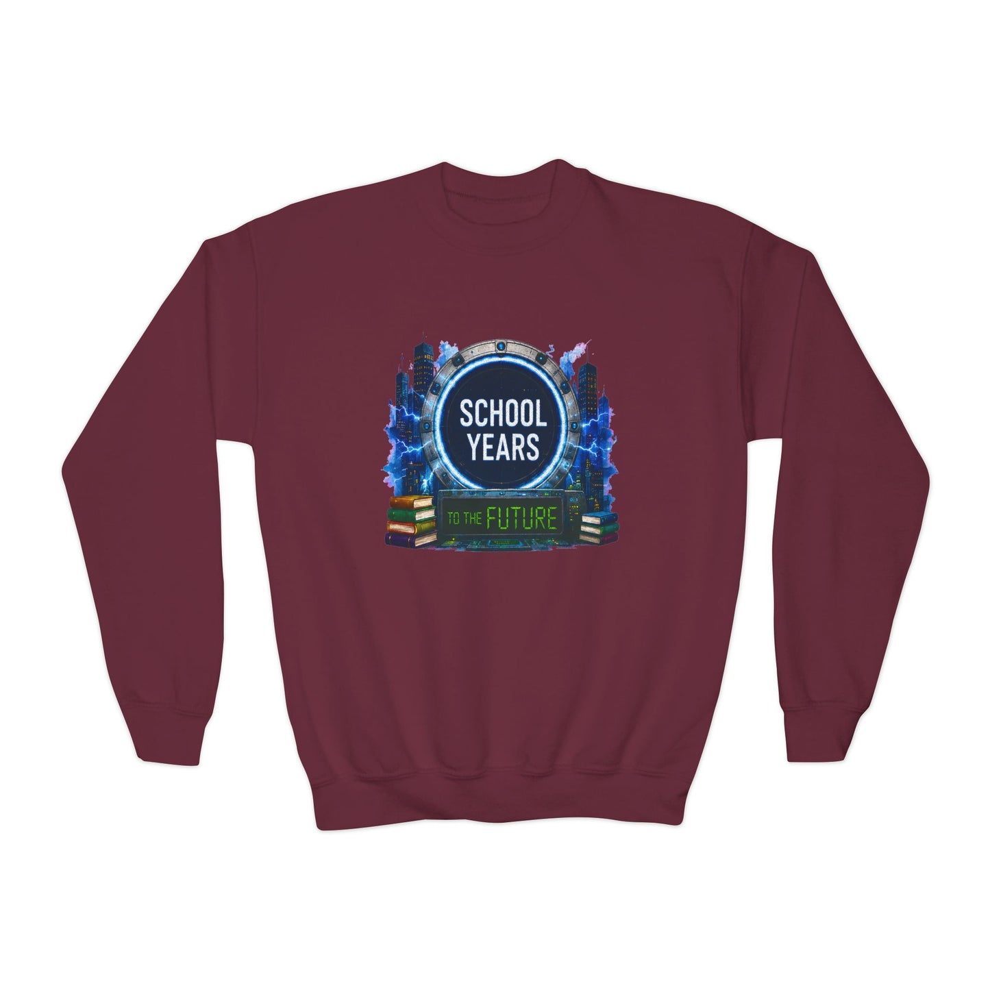 **School Years Youth Crewneck Sweatshirt — Future-Themed Kids Pullover**