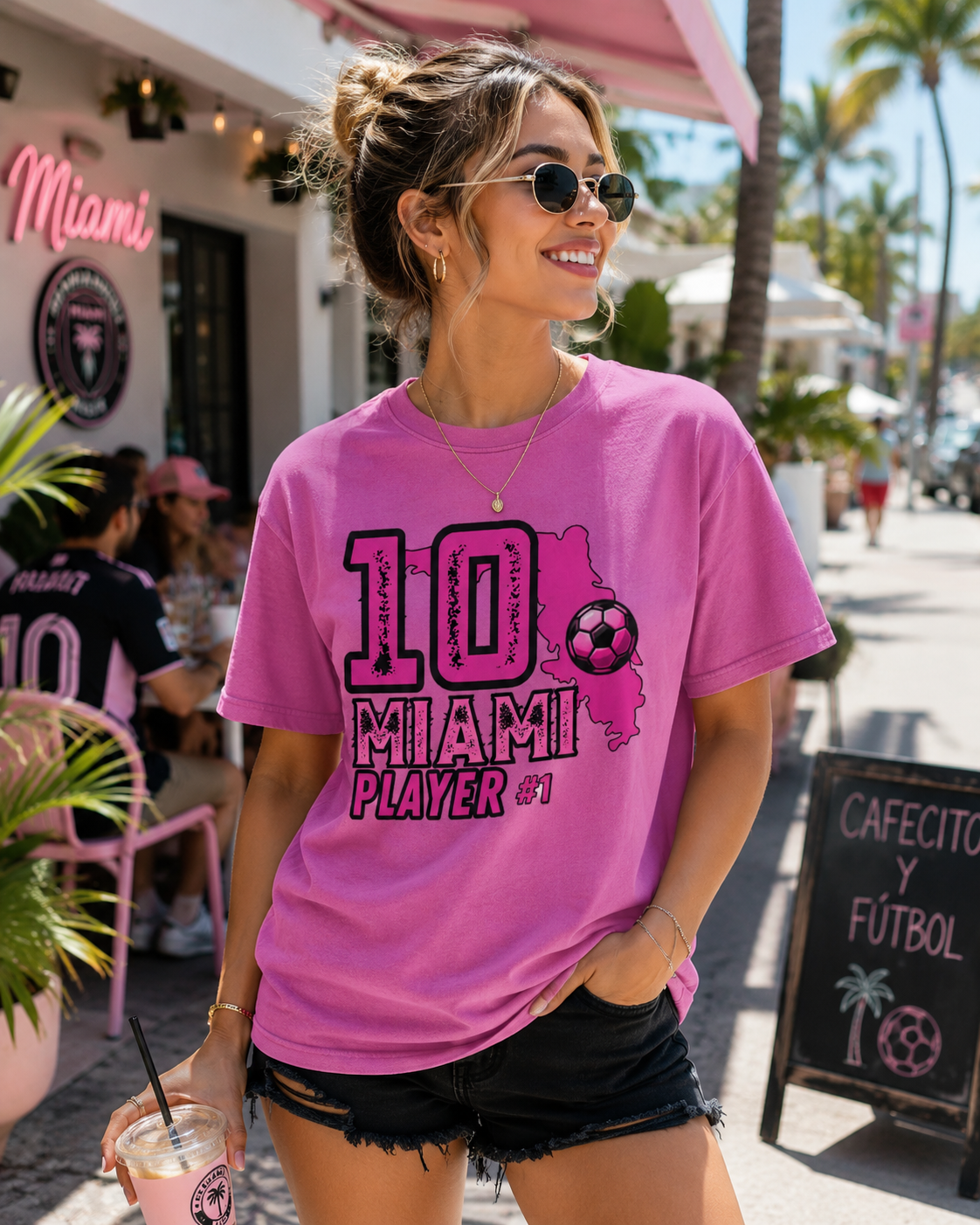 Miami # 10 Football Player T-Shirt — Athletic Garment-Dyed Soccer Tee