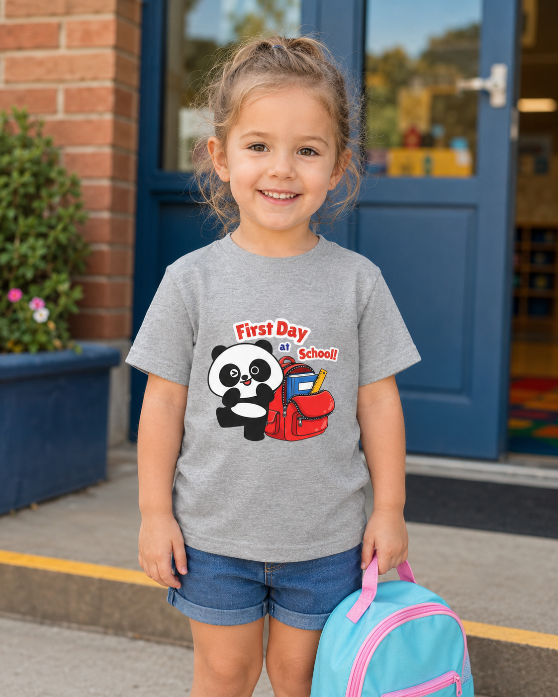 First Day of School Toddler Tee - Cute Panda Backpack Design