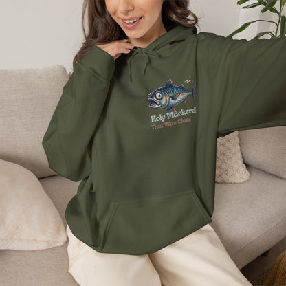 Holy Mackerel Fishing Hoodie — Retro Funny Angler Pullover Sweatshirt