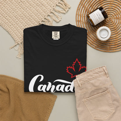Canada Day Maple Leaf & Heart T-Shirt — Canadian Pride Script Tee