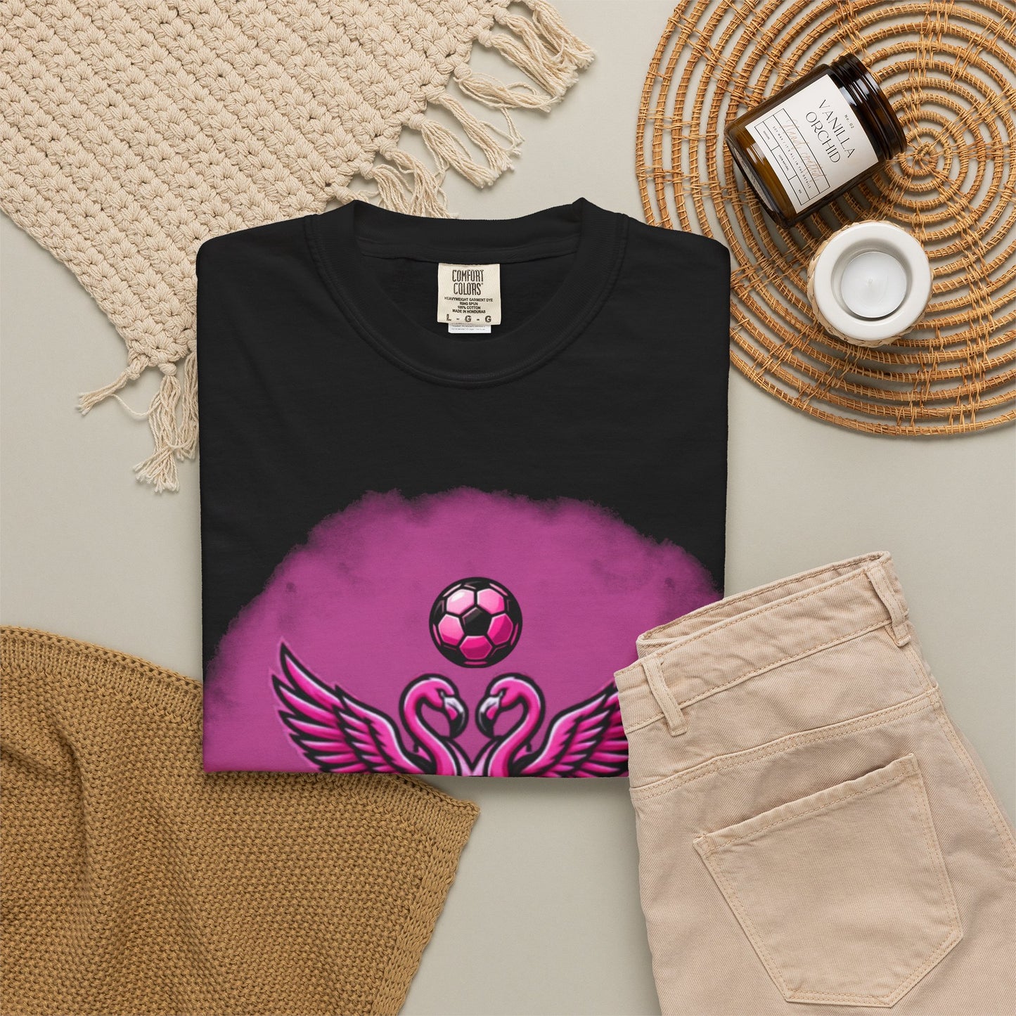 Miami Soccer Fans Pink Flamingo Heart T-Shirt