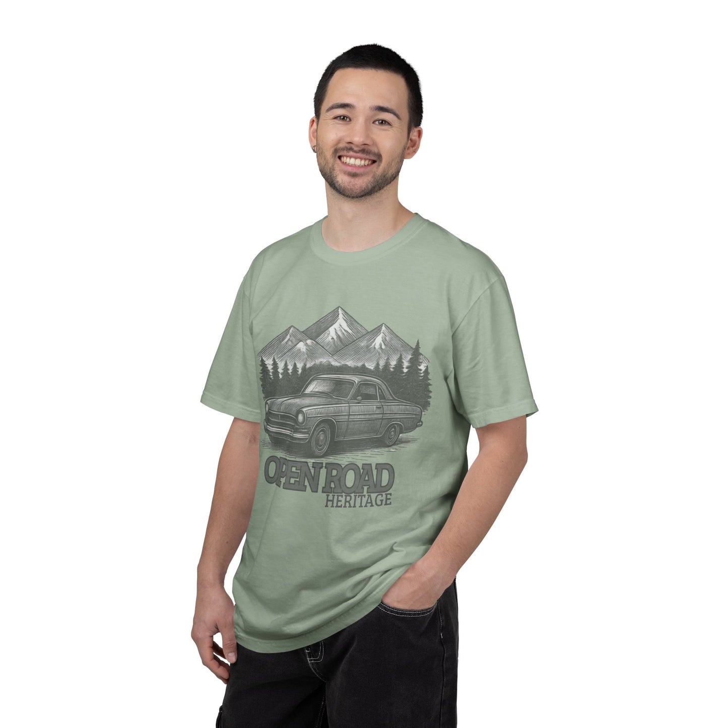 Vintage Open Road Heritage Classic Car Tee — Retro Mountain Driving